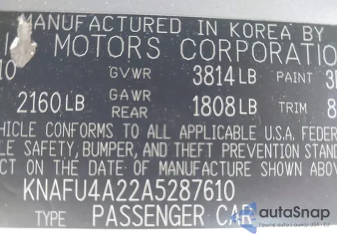 2010 Kia Forte Ex z USA, uszkodzony, nr VIN KNAFU4A22A5287610